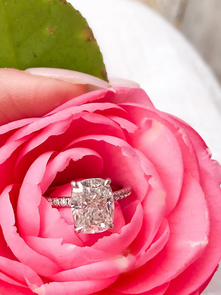 3.0 Carats Cushion Shape Moissanite Pave Engagement Ring