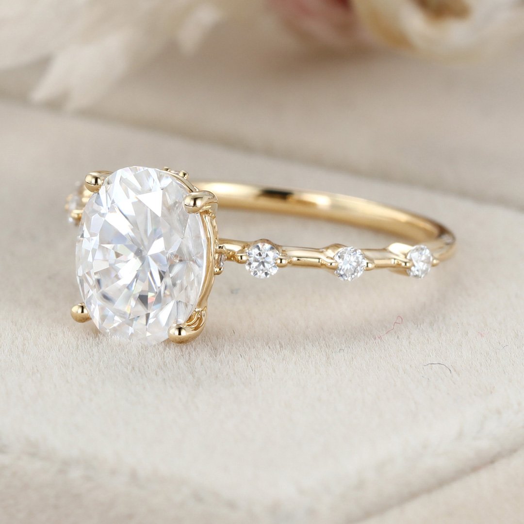 2.0 Carats Oval Shape Moissanite Dainty Pave Engagement Ring
