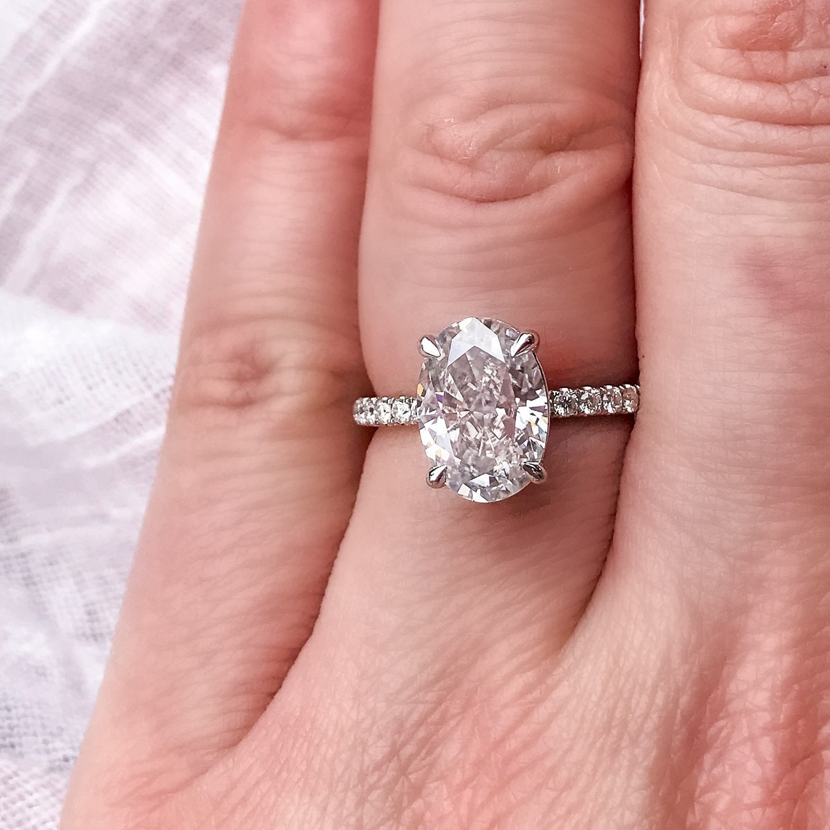 2.70 Carats Oval Shape Moissanite Hidden Halo & Pave Engagement Ring