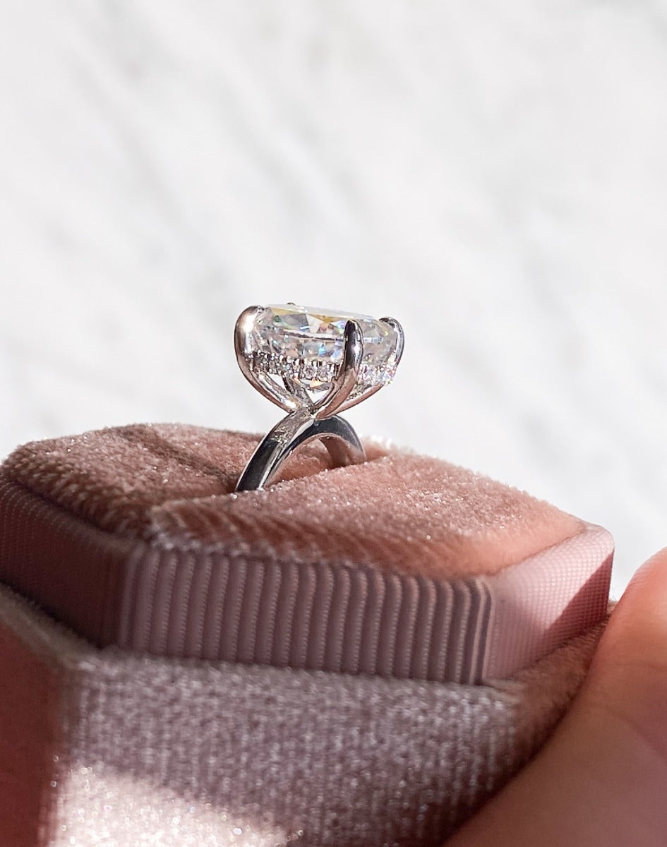3.20 Carats Oval Shape Moissanite Hidden Halo Engagement Ring