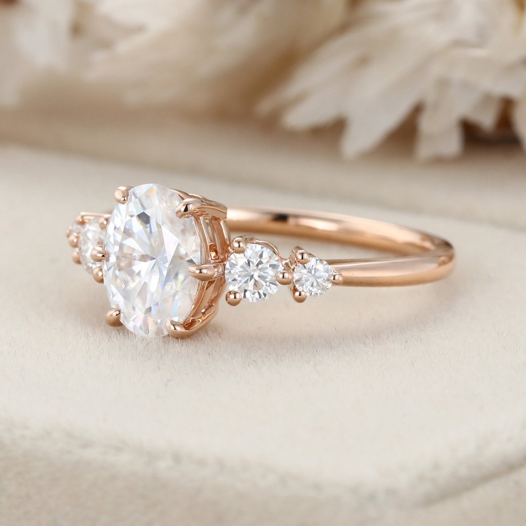 1.50 Carats Oval Shape Moissanite Five Stone Engagement Ring
