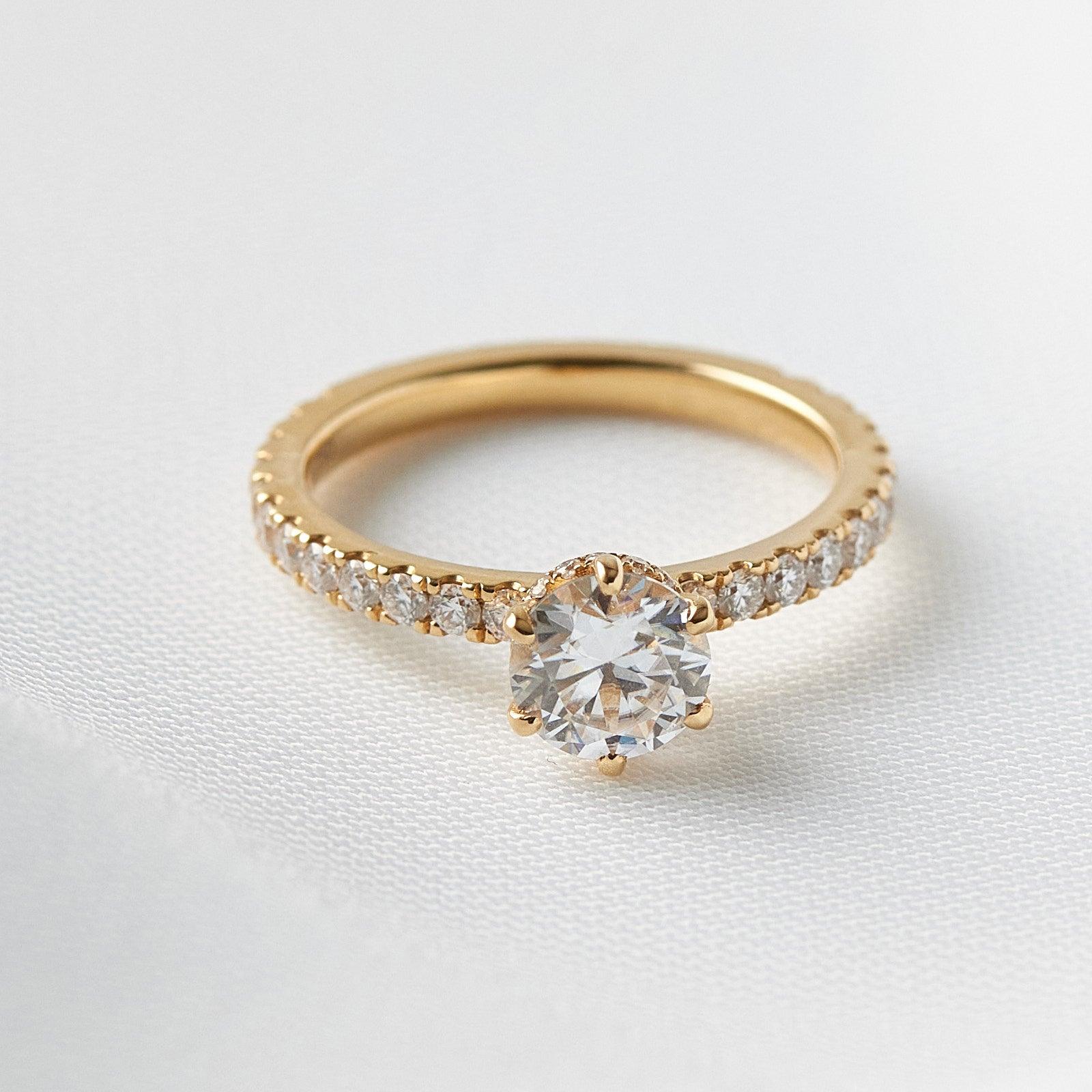 1.0 Carats Round Shape Moissanite Hidden & Halo Engagement Ring