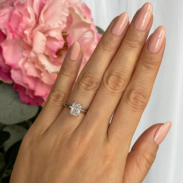 1.75 Carats Radiant Shape Moissanite Solitaire Engagement Ring