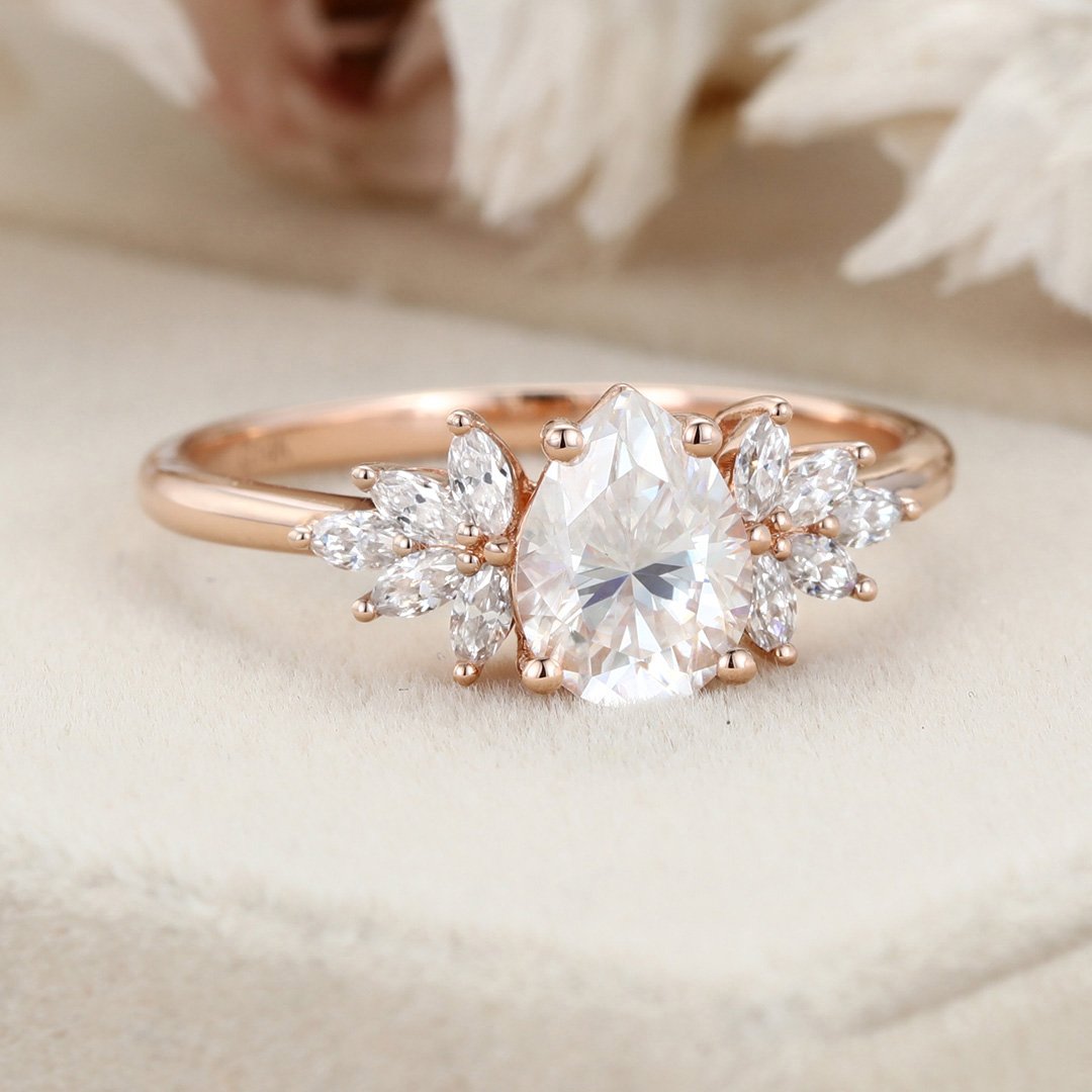 1.50 Carats Pear Shape Moissanite Cluster Engagement Ring