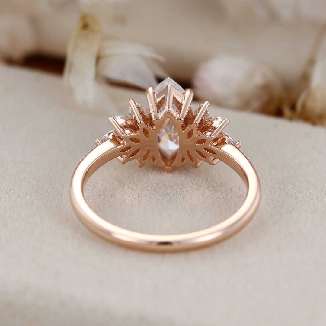 1.0 Carats Marquise Shape Moissanite Cluster Engagement Ring