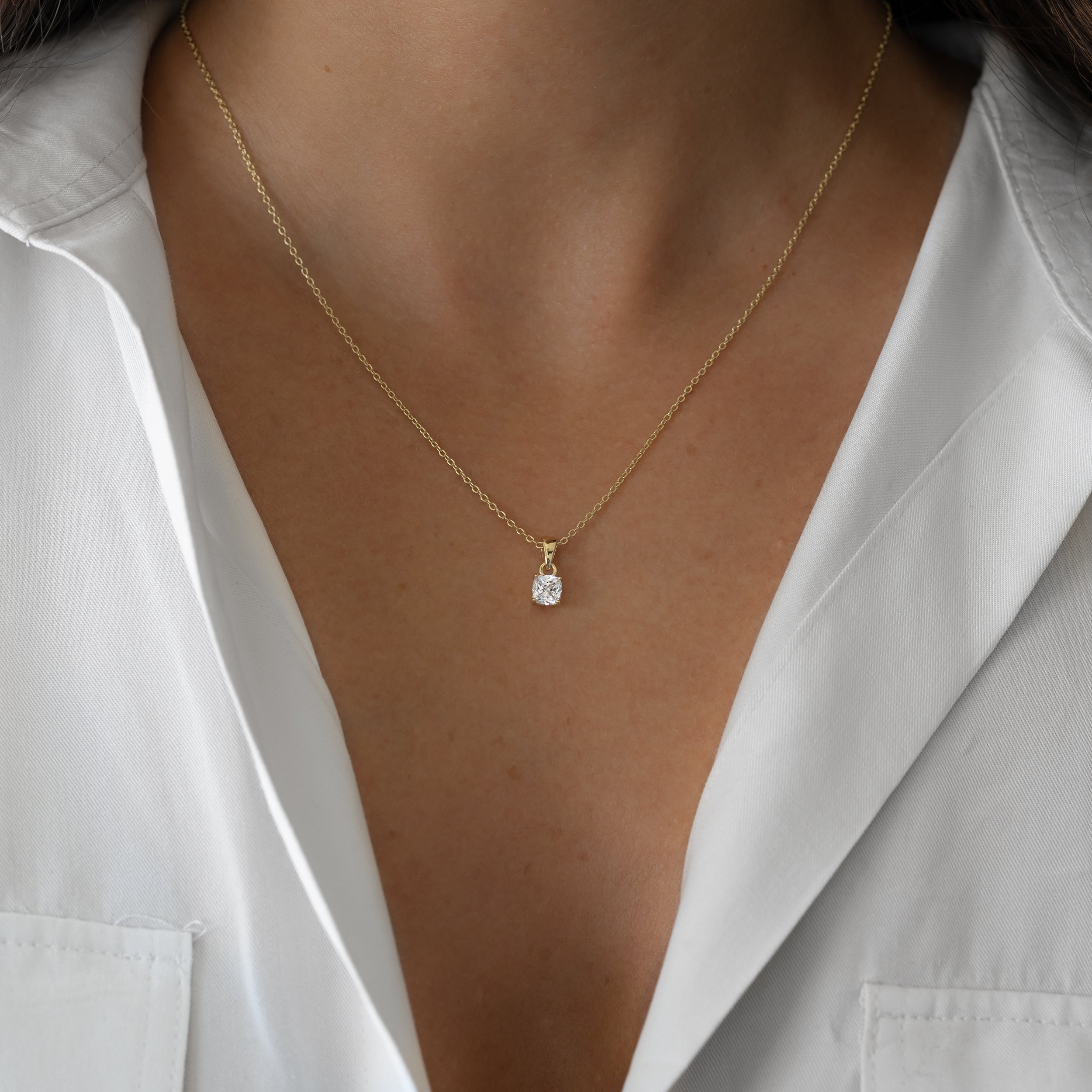 0.10 Carats Cushion Shape Moissanite Solitaire Necklace
