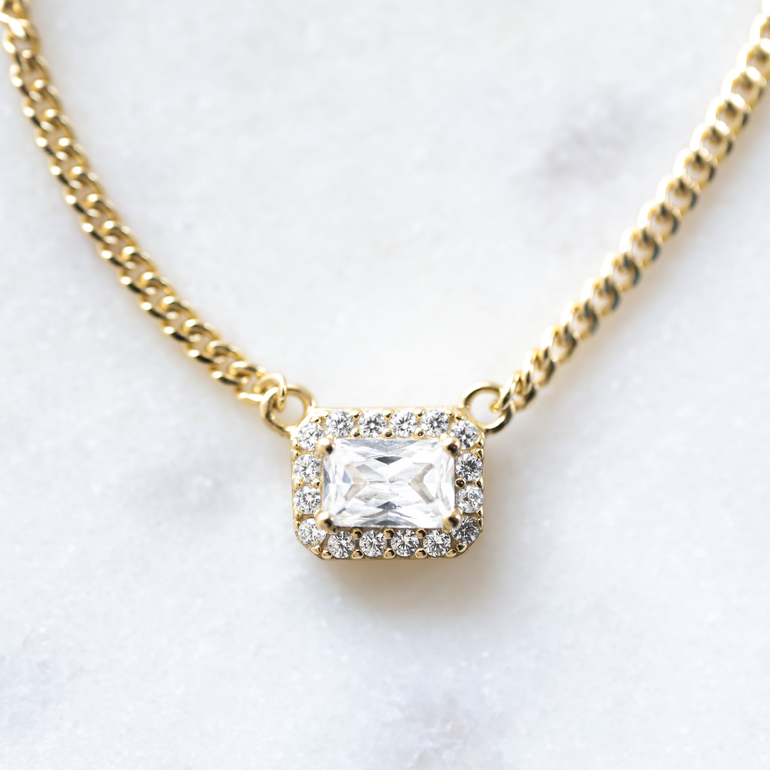 1.20 Carats Radiant Shape Moissanite Diamond Halo Necklace
