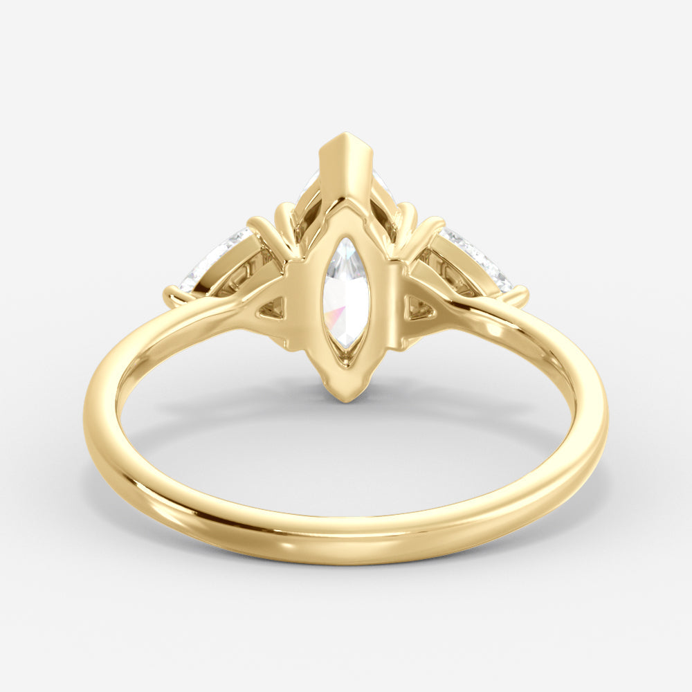 1.0 Carats Marquise Shape Moissanite Three Stone Engagement Ring