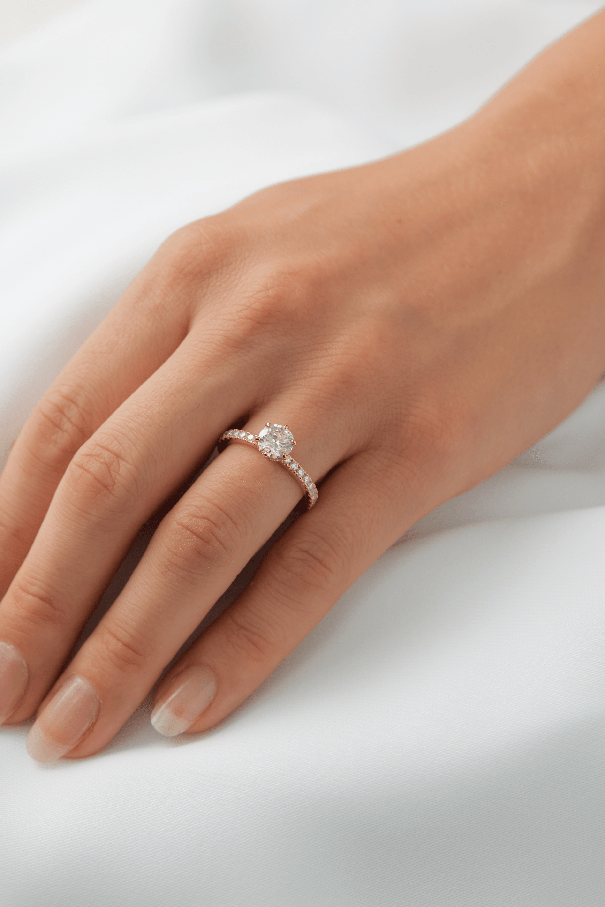 1.0 Carats Round Shape Moissanite Hidden & Halo Engagement Ring