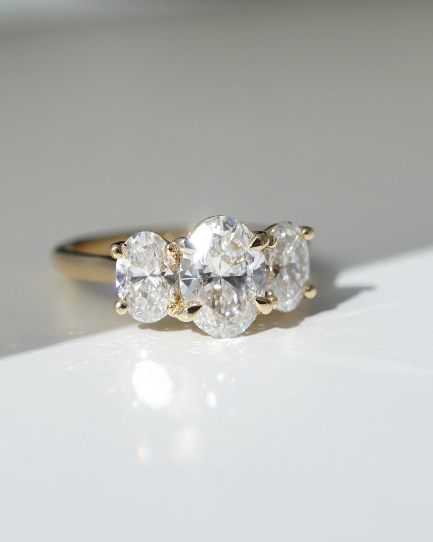 1.30 Carats Oval Shape Moissanite Three Stone Engagement Ring