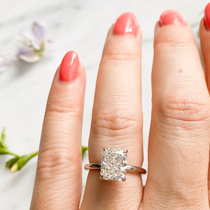 3.0 Carats Radiant Shape Moissanite Hidden Halo Engagement Ring