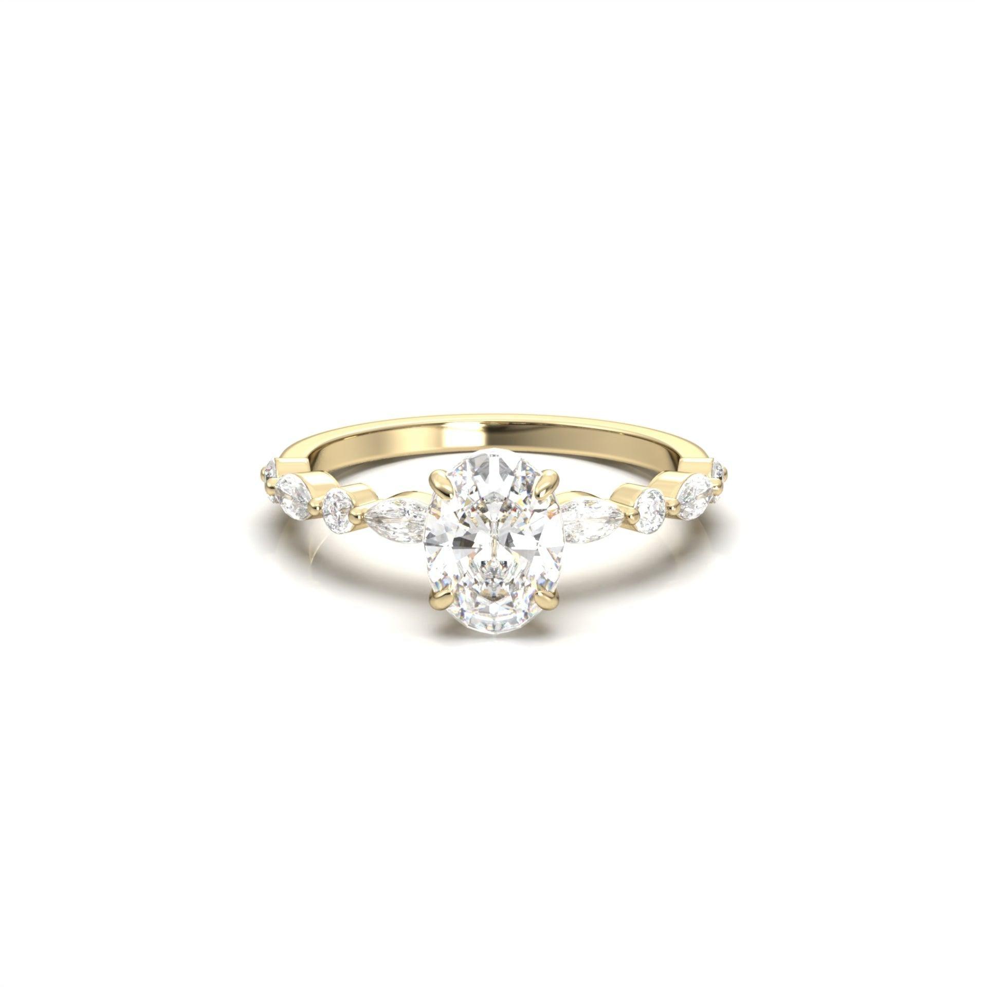 1.0 Carats Oval Shape Moissanite Pave Engagement Ring