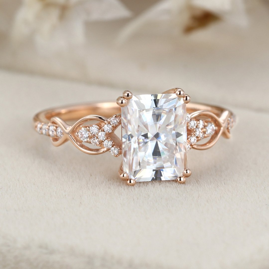 1.80 Carats Radiant Shape Moissanite Vintage Pave Engagement Ring