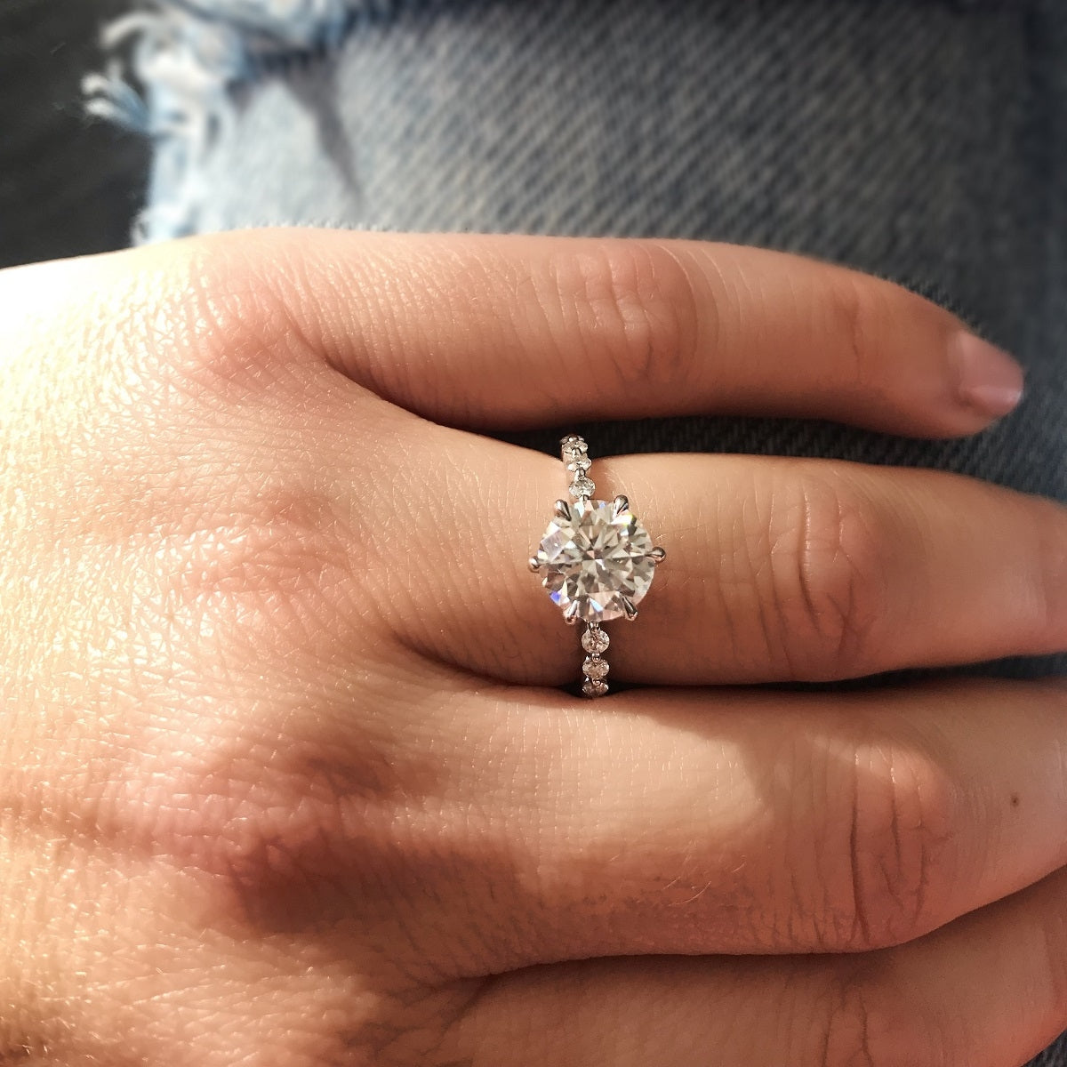 2.0 Carats Round Shape Moissanite Pave Engagement Ring