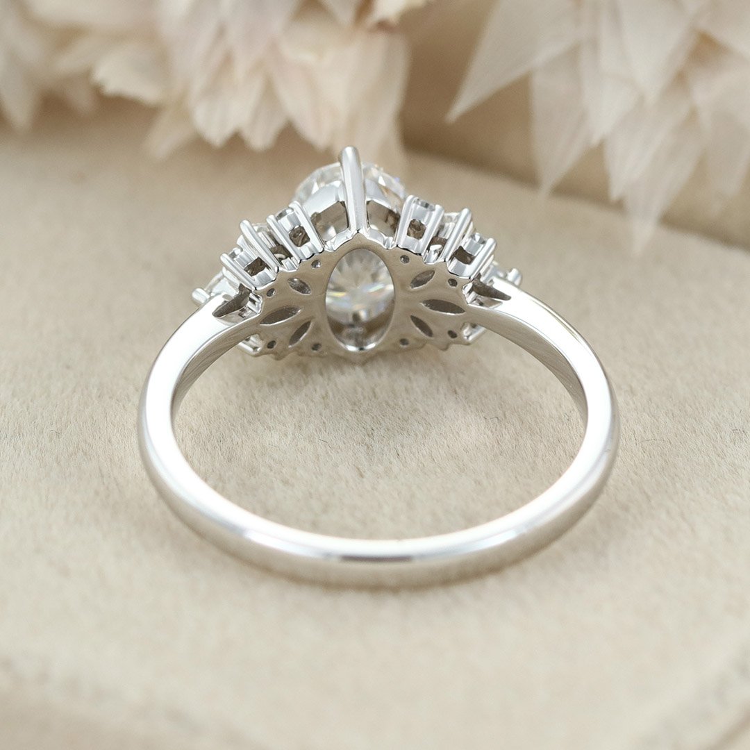2.0 Carats Oval Shape Moissanite Cluster Engagement Ring