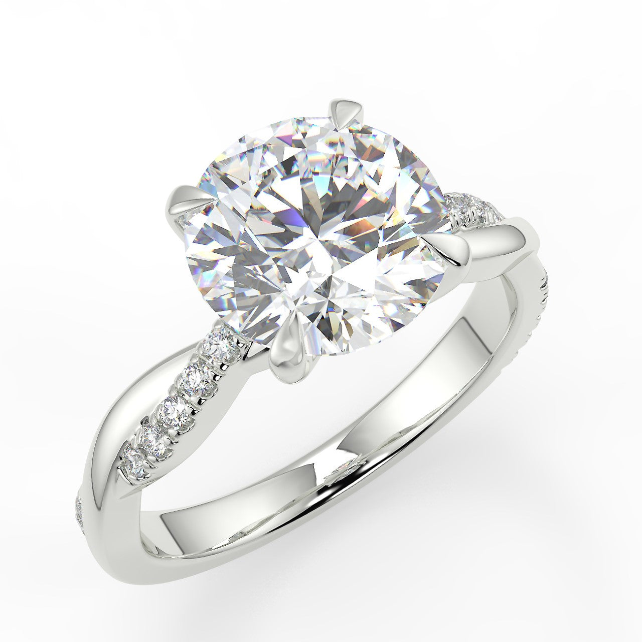 2.50 Carats Round Shape Moissanite Pave Engagement Ring