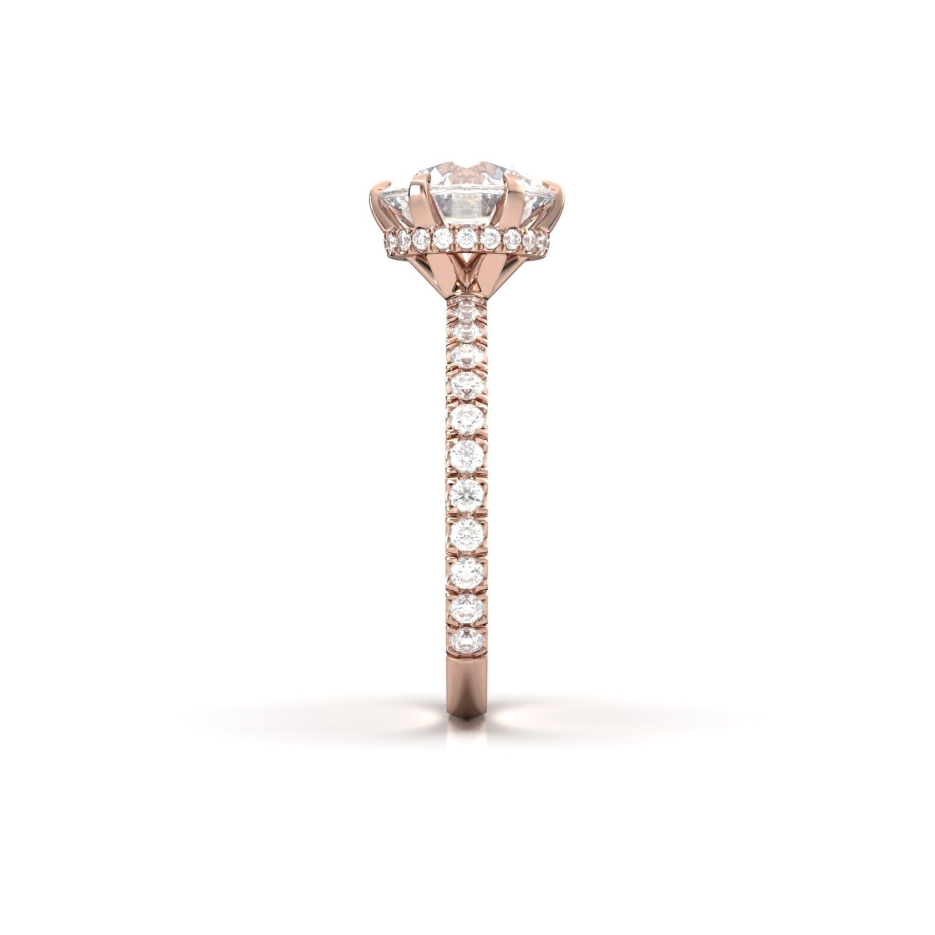 1.0 Carats Round Shape Moissanite Hidden & Halo Engagement Ring