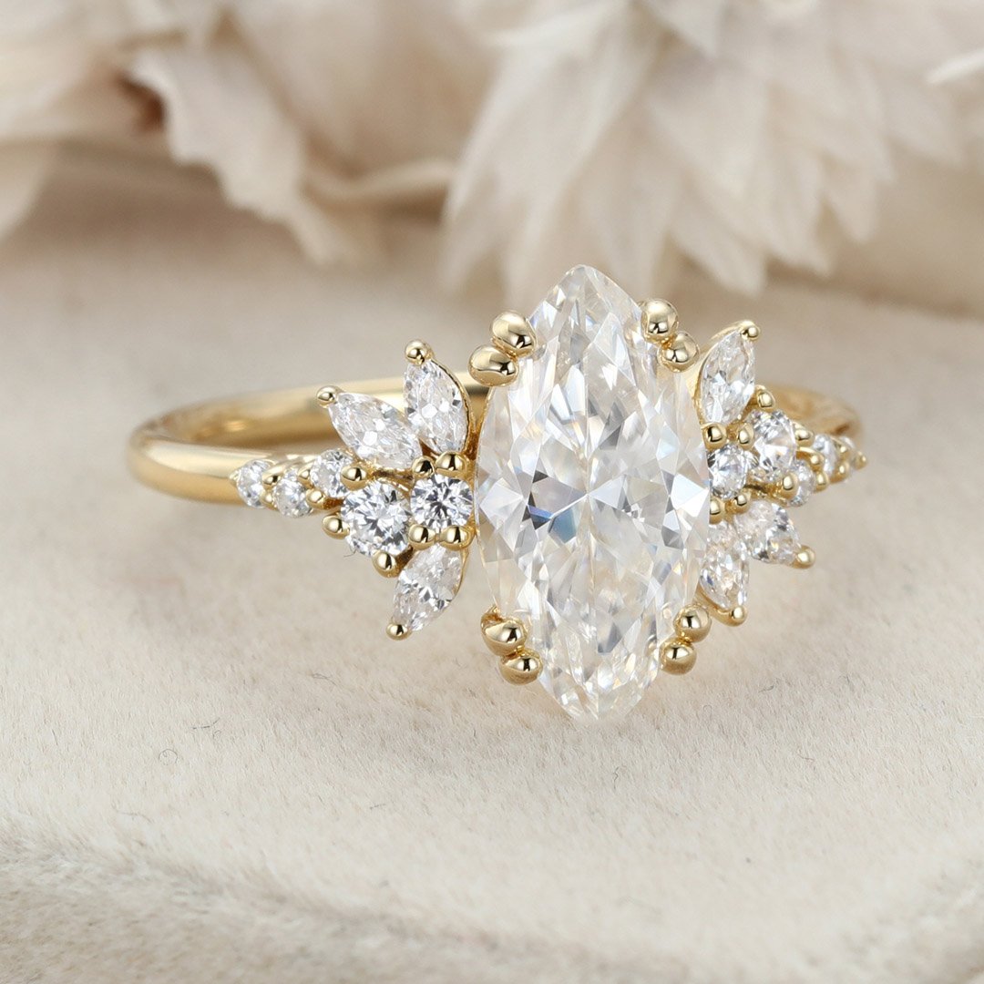 1.70 Carats Marquise Shape Moissanite Cluster Engagement Ring