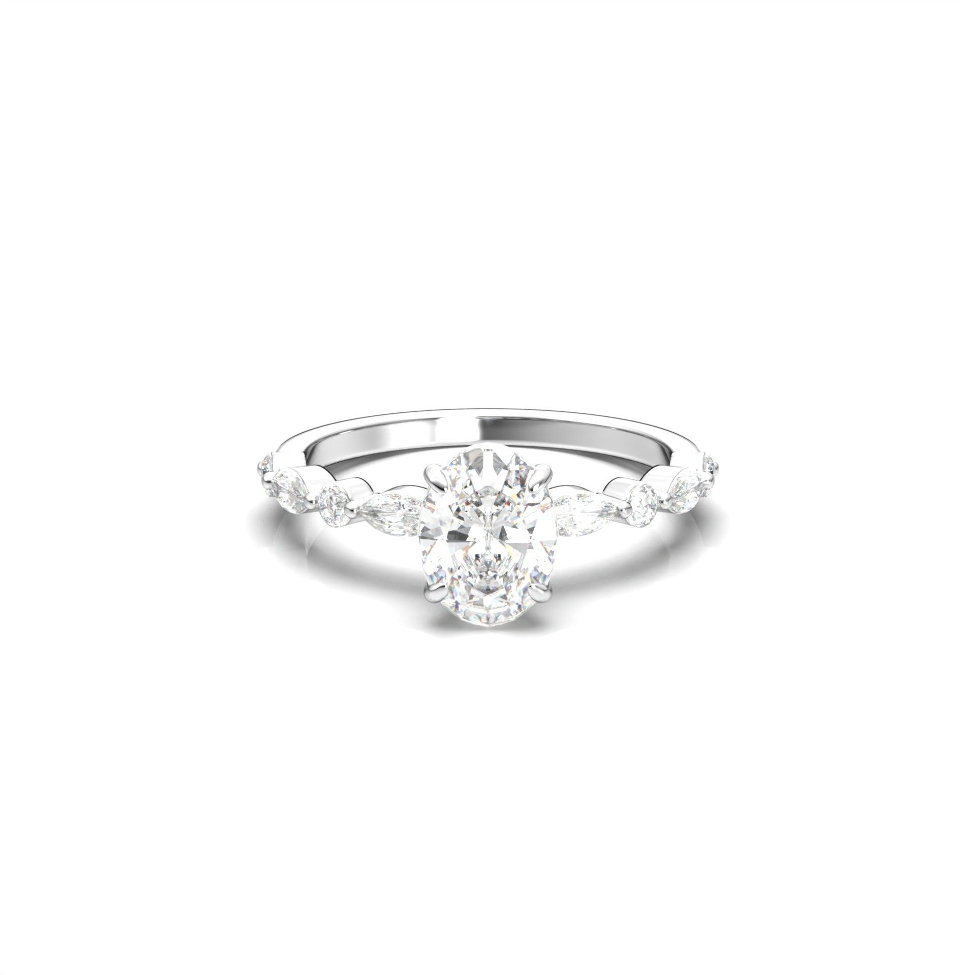 1.0 Carats Oval Shape Moissanite Pave Engagement Ring