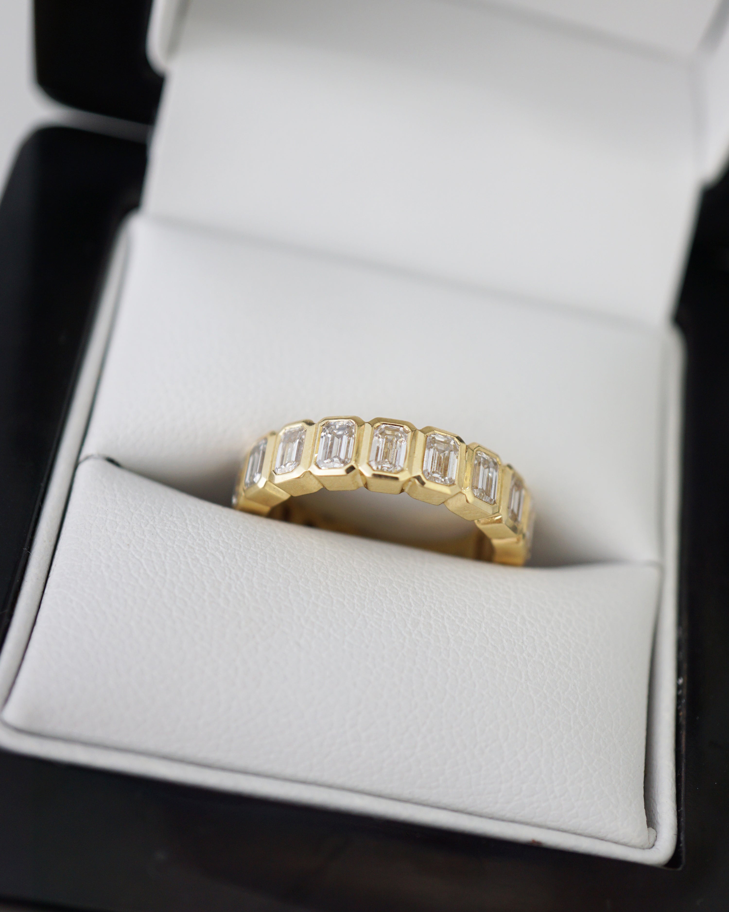 3.2 Carats Moissanite Emerald Shape Bezel Wedding Band