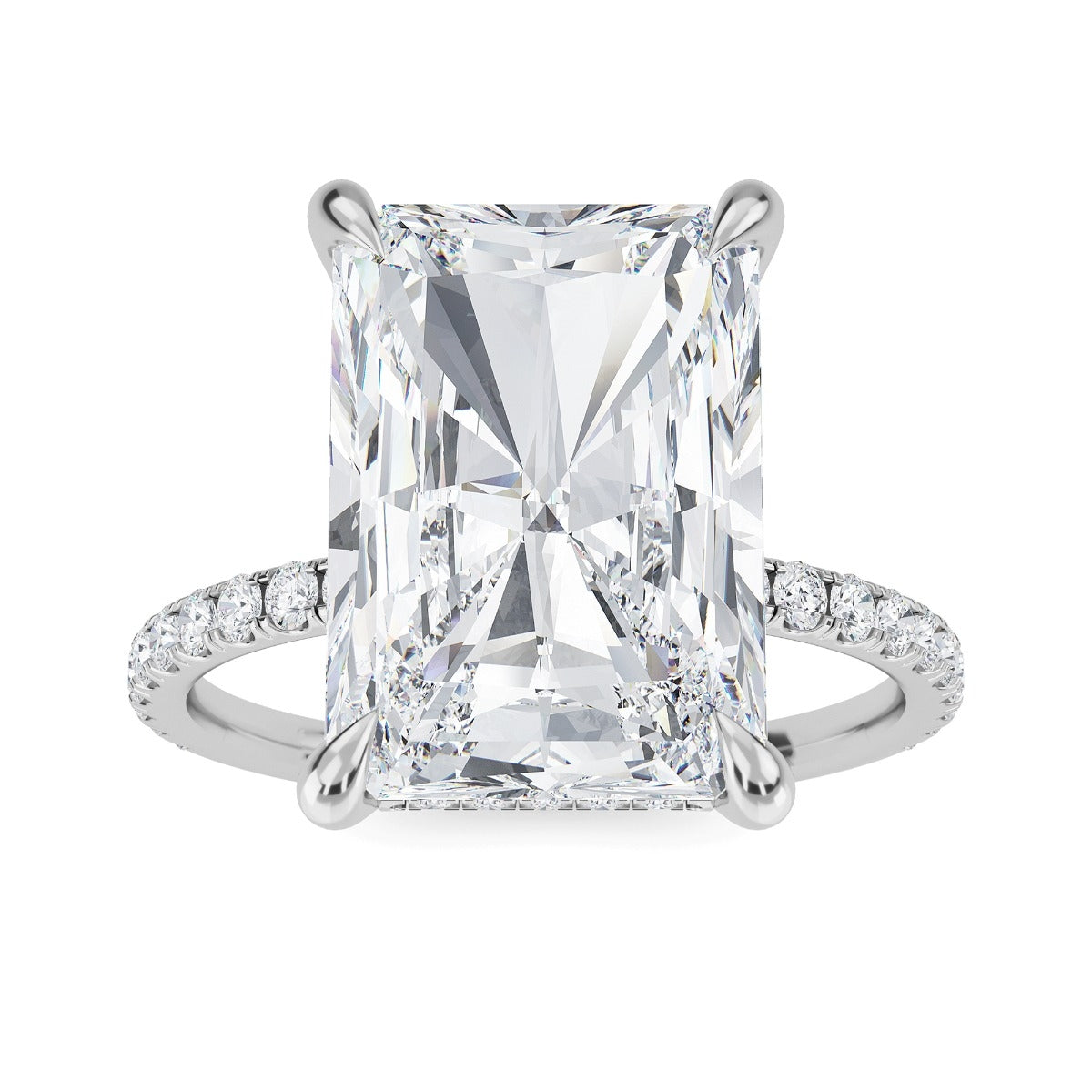 5.60 Carats Radiant Shape Moissanite Hidden Halo & Pave Engagement Ring