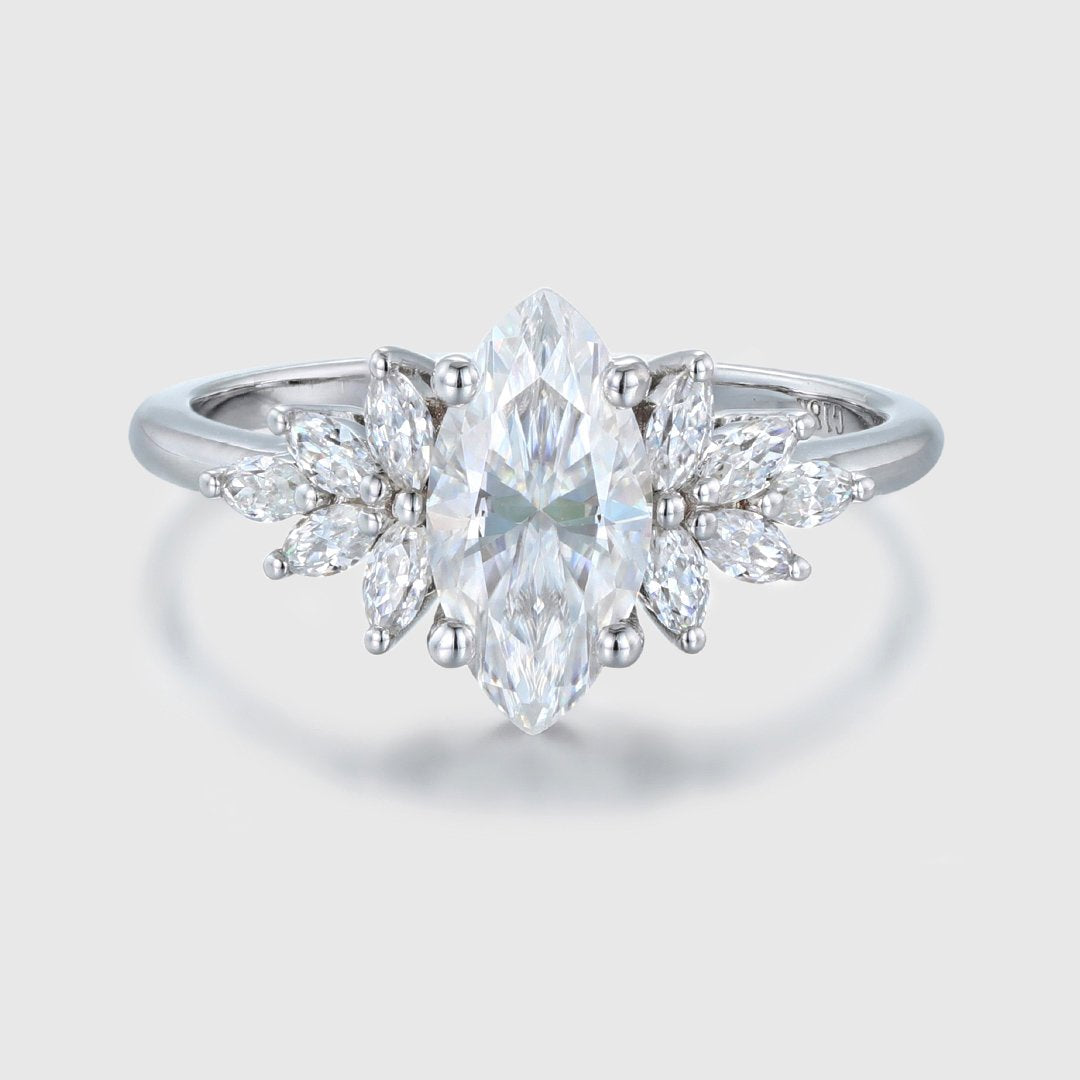 1.0 Carats Marquise Shape Moissanite Cluster Engagement Ring
