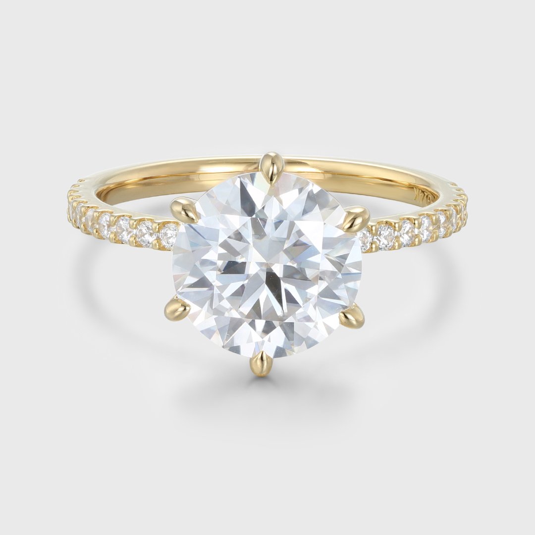 3.0 Carats Round Shape Moissanite Hidden Halo & Pave Engagement Ring