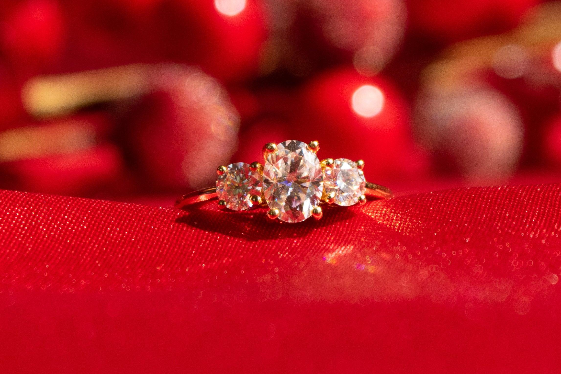 2.0 Carats Oval Shape Moissanite Three Stone Engagement Ring