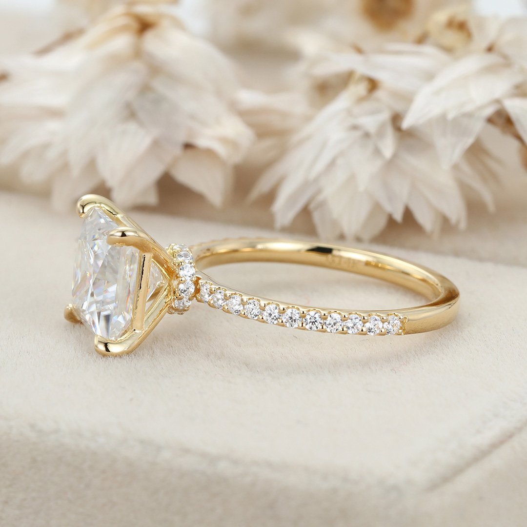 3.0 Carats Princess Shape Moissanite Hidden Halo & Pave Engagement Ring