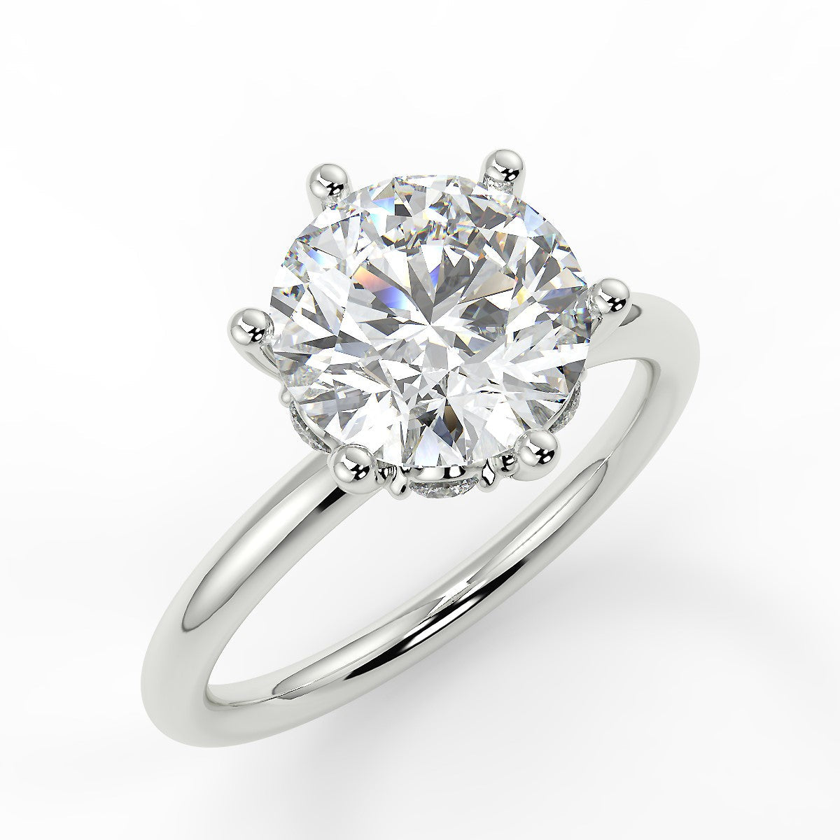 2.0 Carats Round Shape Moissanite Hidden Halo Engagement Ring