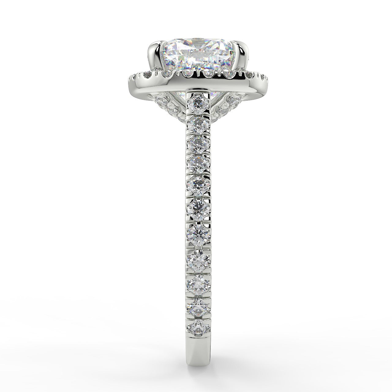 2.50 Carats Cushion Shape Moissanite Halo Pave Engagement Ring
