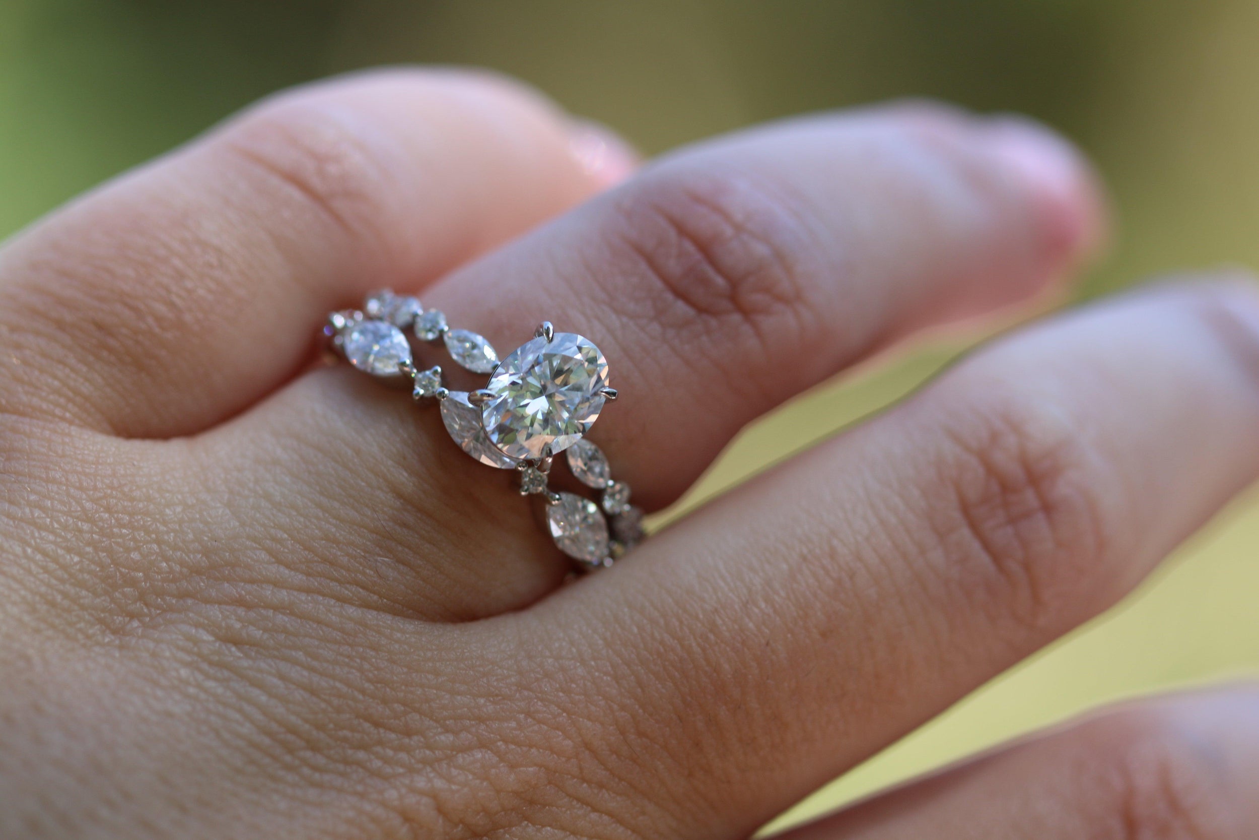 1.0 Carats Oval Shape Moissanite Pave Engagement Ring