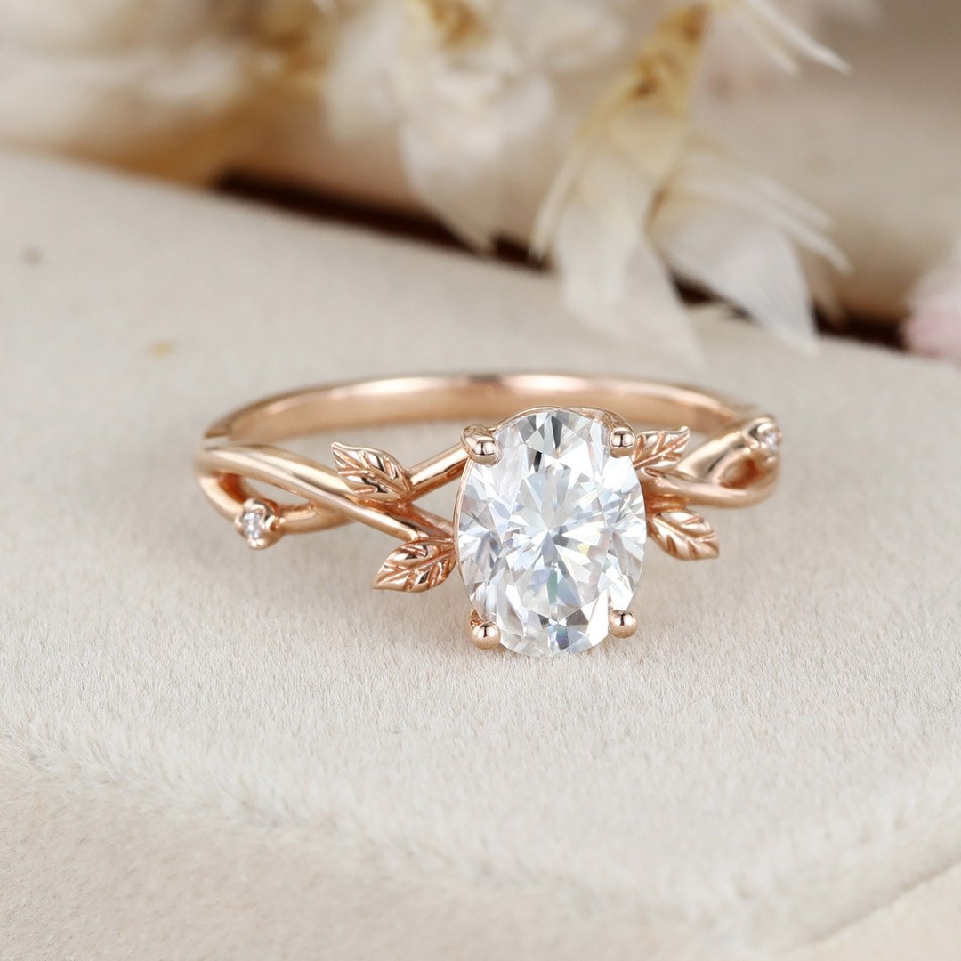 1.50 Carats Oval Shape Moissanite Unique Twig Style Engagement Ring