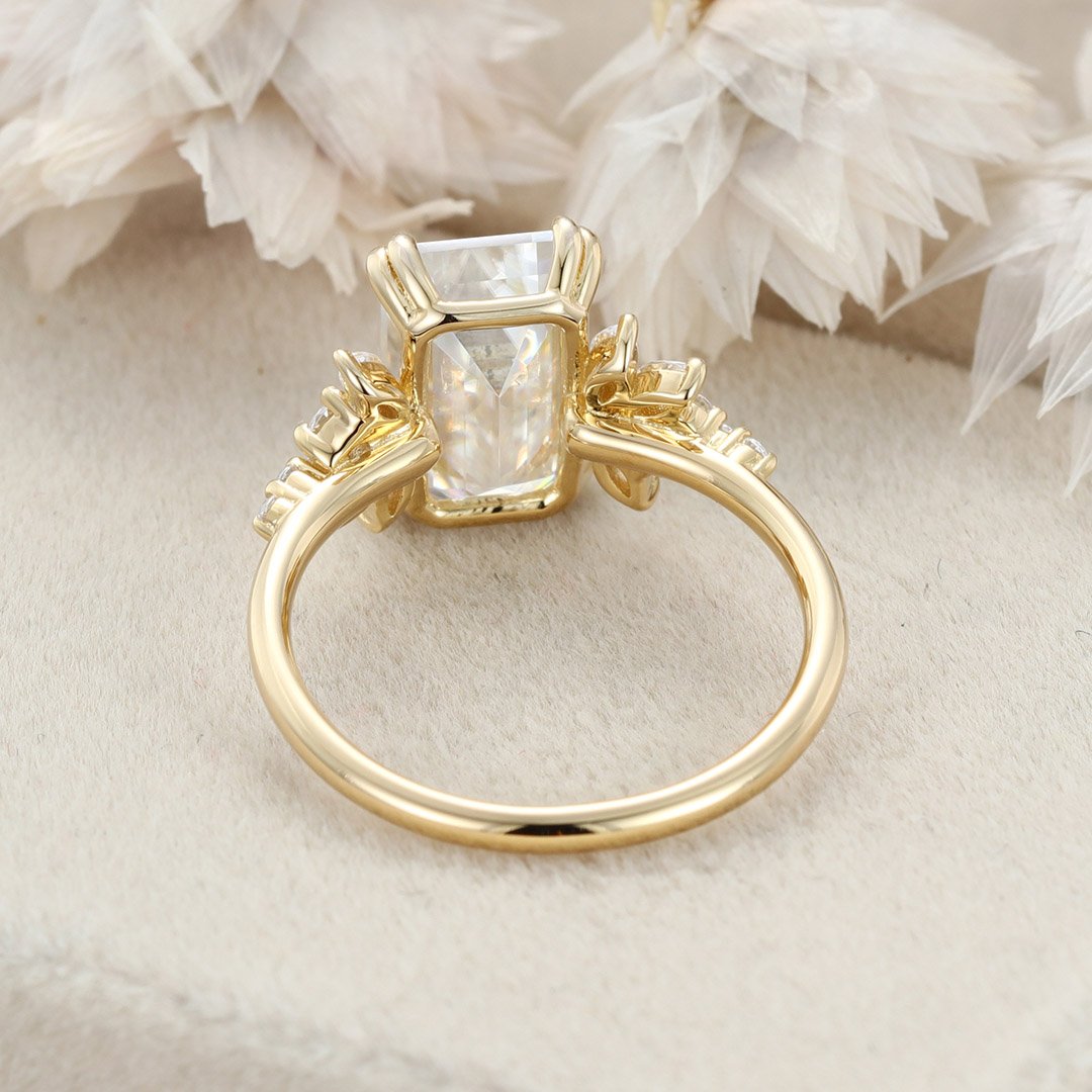 3.40 Carats Emerald Shape Moissanite Cluster Engagement Ring