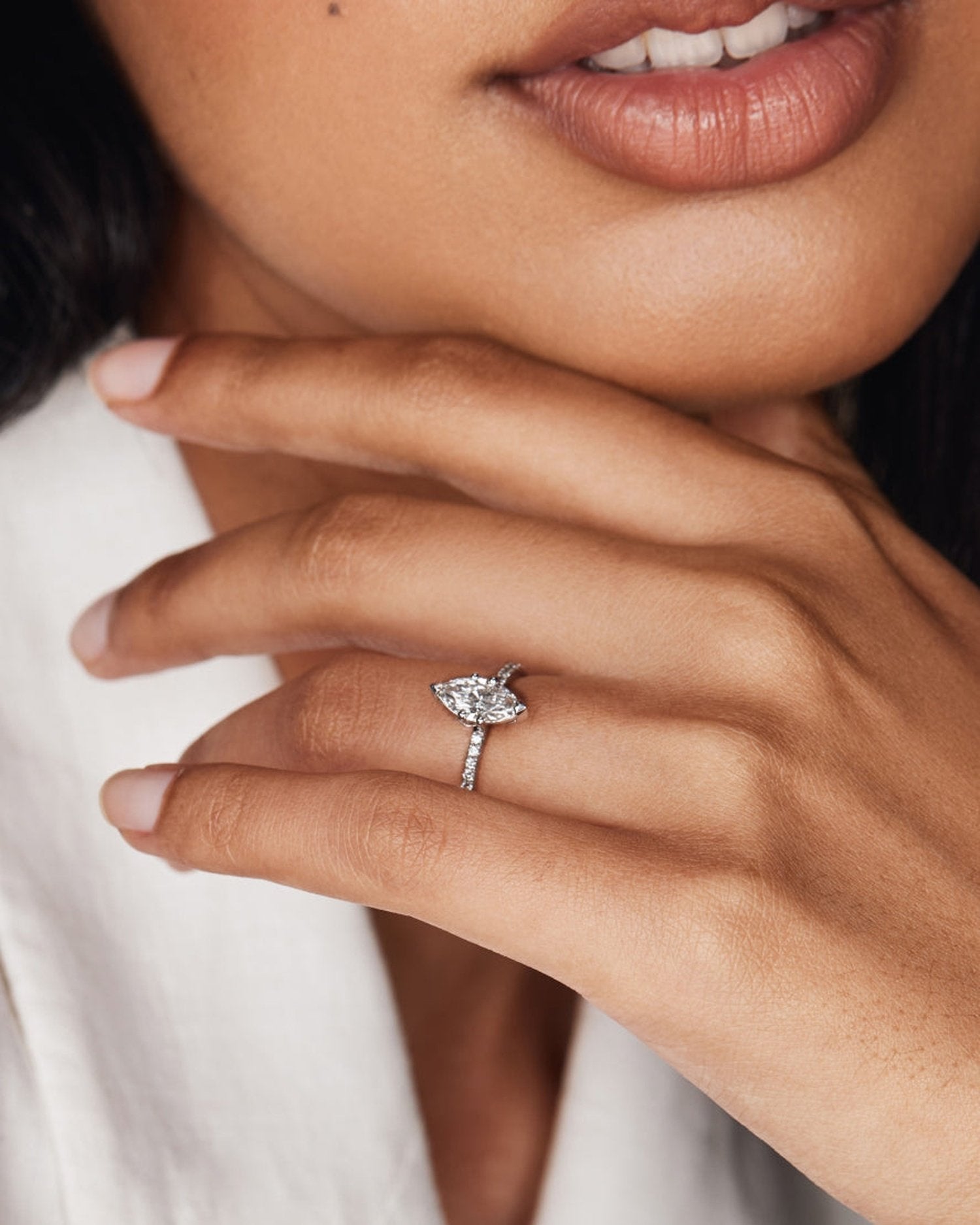 1.50 Carats Marquise Shape Moissanite Pave Engagement Ring