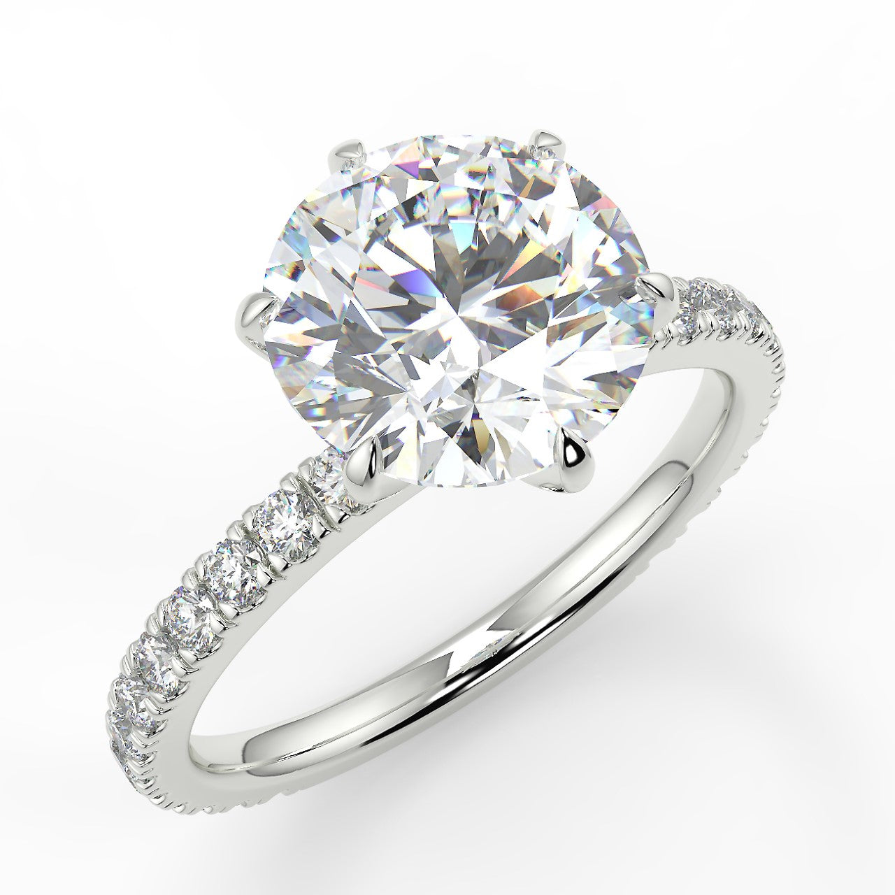 2.50 Carats Round Shape Moissanite Hidden Halo & Pave Stone Engagement Ring