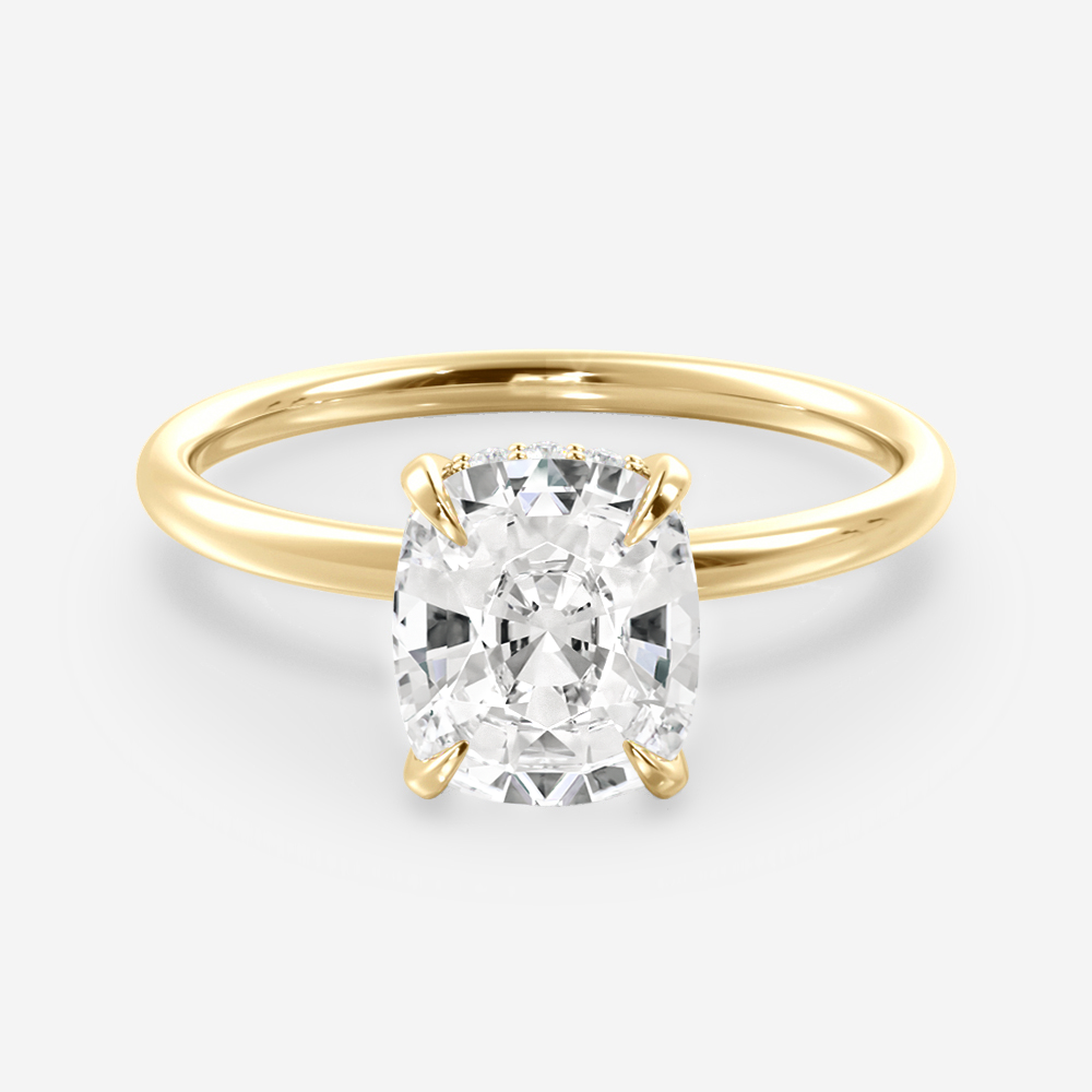 1.25 Carats Cushion Shape Moissanite Hidden Halo Engagement Ring