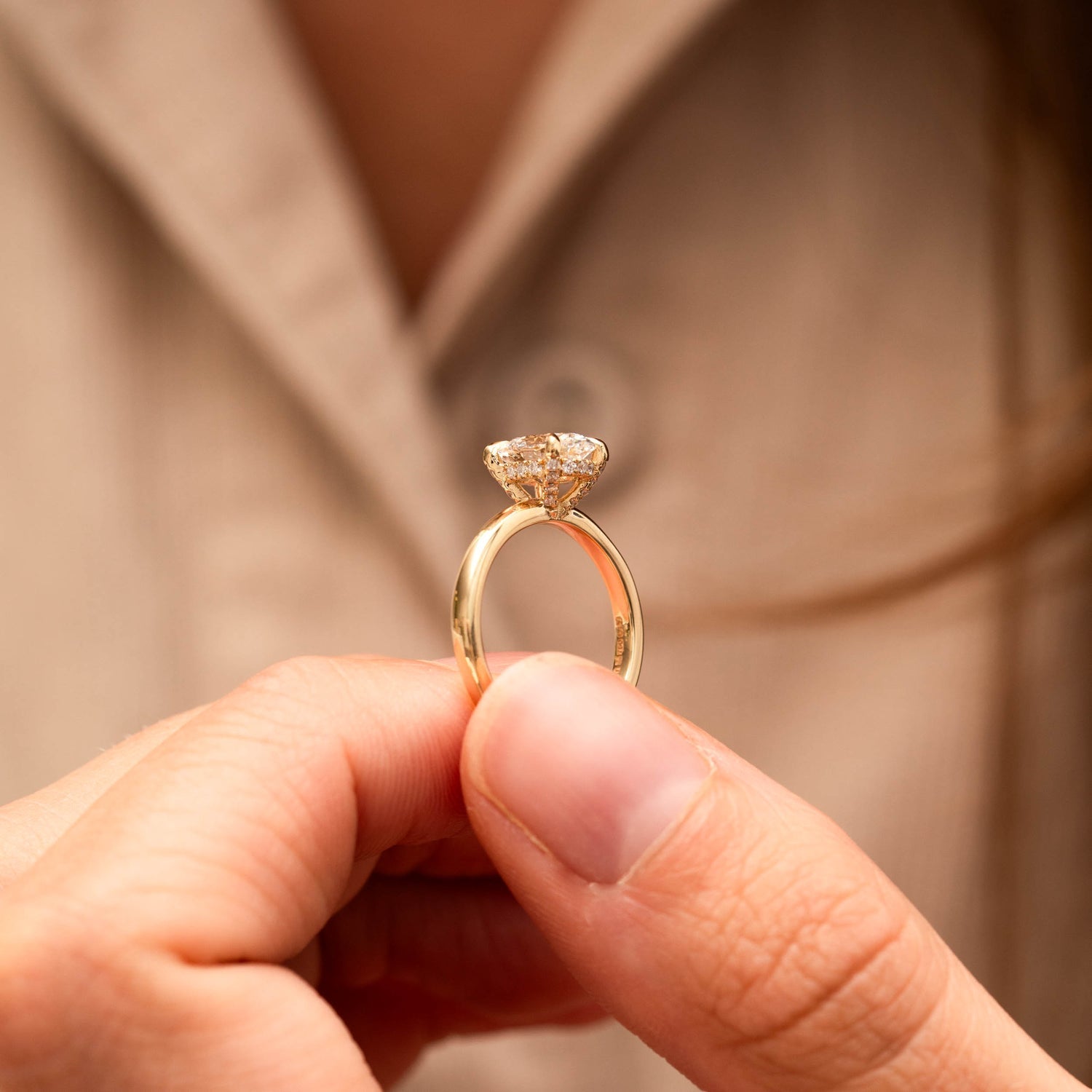 1.40 Carats Oval Shape Moissanite Hidden Halo Engagement Ring