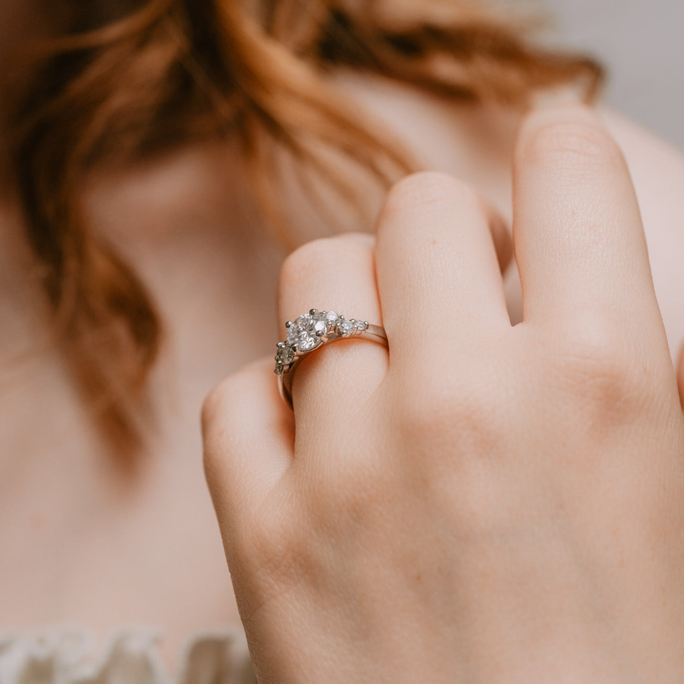 1.04 Carats Round Shape Moissanite Seven Stone Engagement Ring