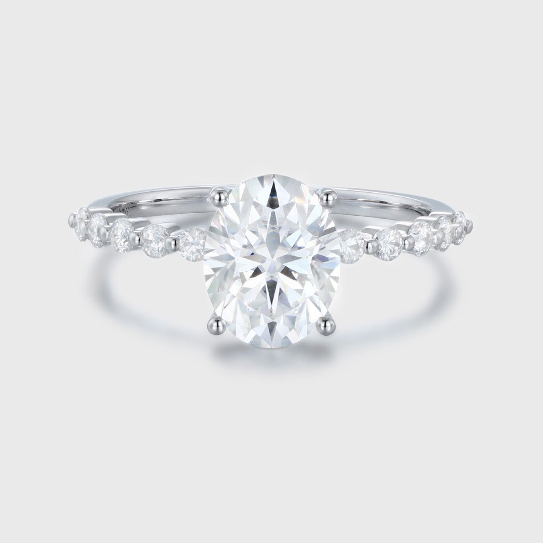 2.0 Carats Oval Shape Moissanite Hidden Halo & Pave Engagement Ring