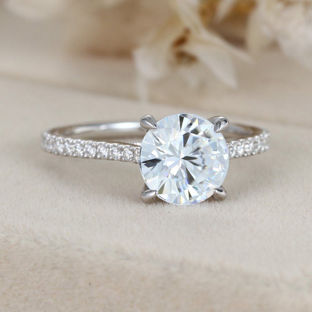 1.02.0 Carats Round Shape Moissanite Pave Engagement Ring