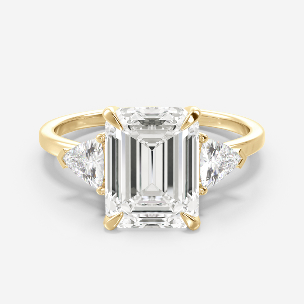 2.52 Carats Emerald Shape Moissanite Three Stone Style Engagement Ring