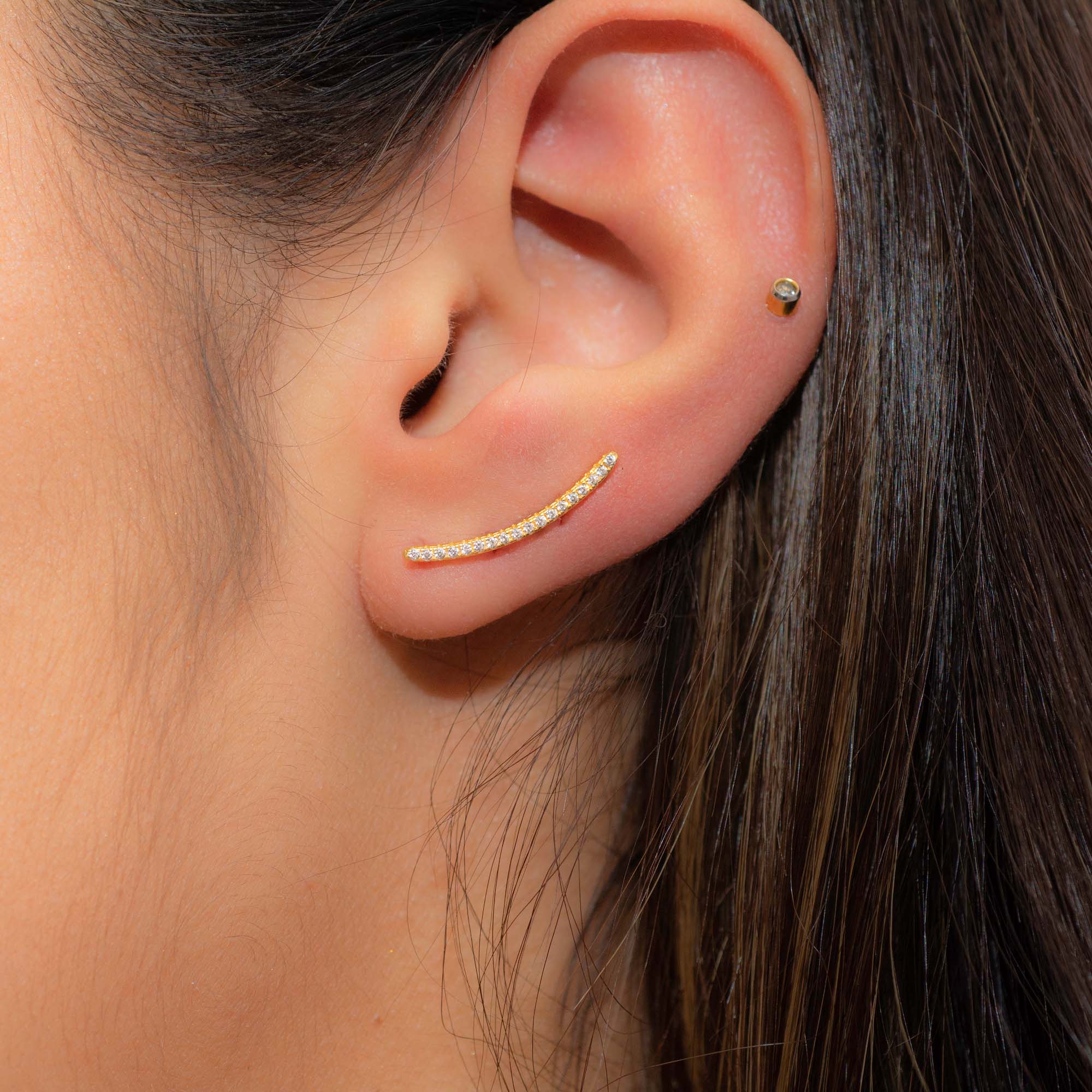 0.40 TCW Round Shape Moissanite Ear Climber Earrings