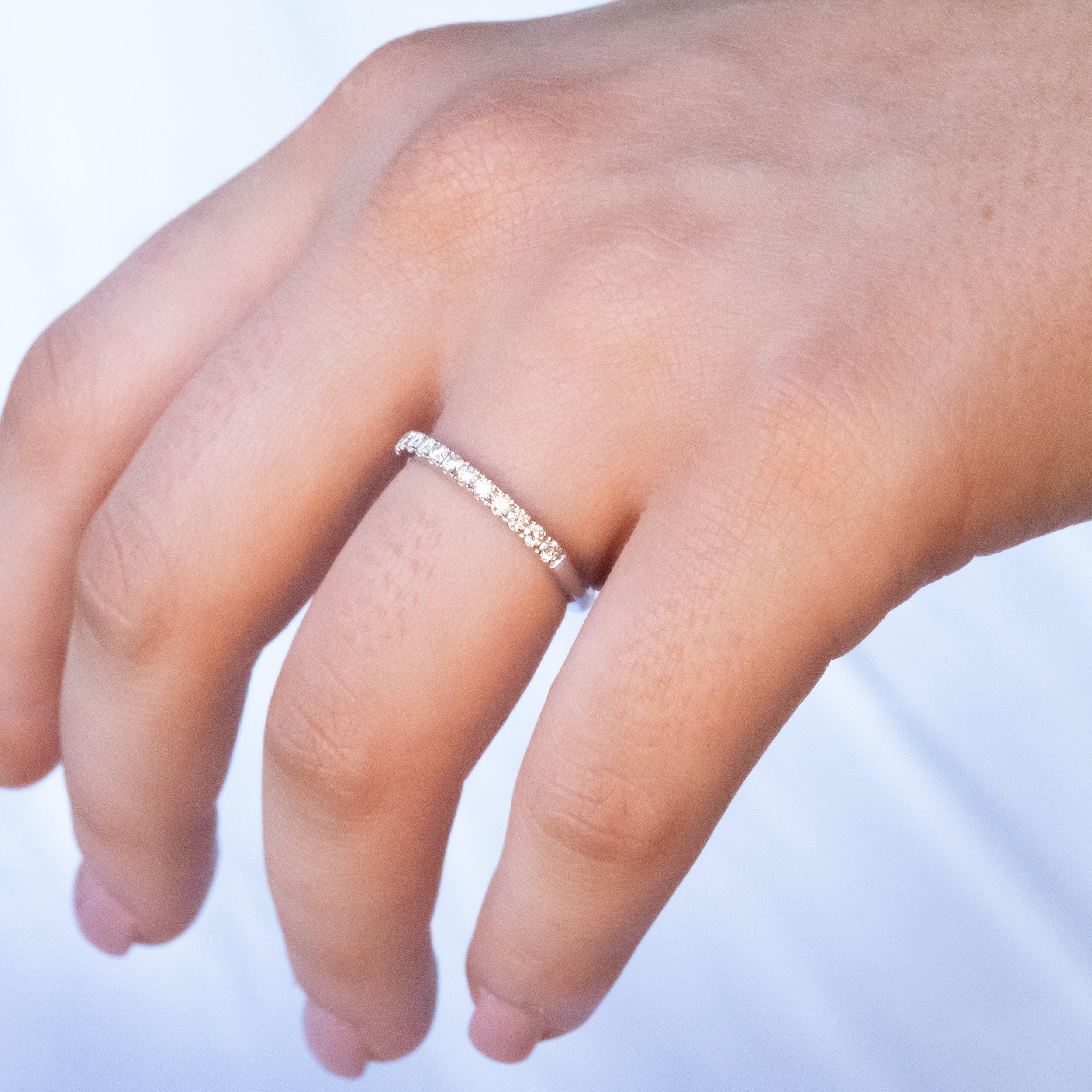 0.45 Carats Moissanite Round Shape Half Pave Wedding Band