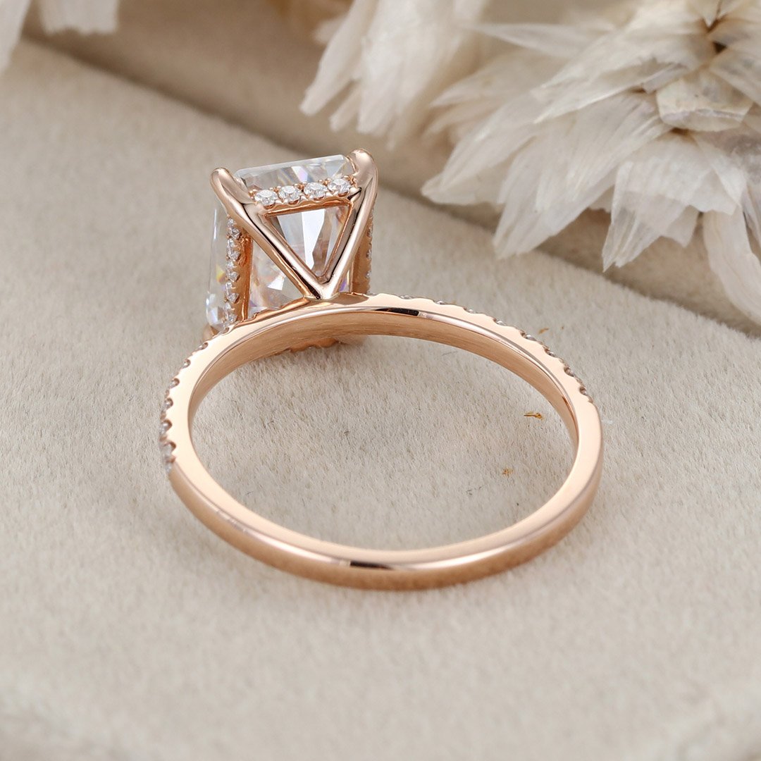 3.0 Carats Radiant Shape Moissanite Hidden Halo & Pave Engagement Ring