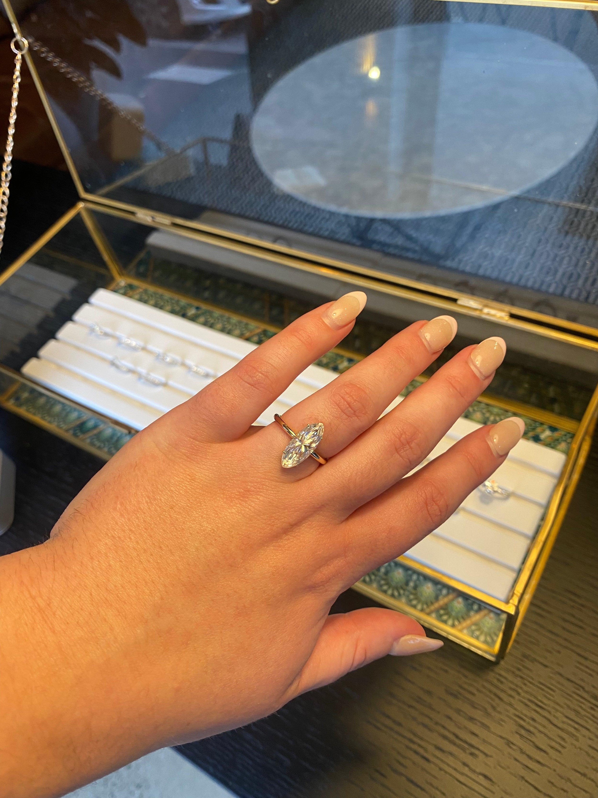 2.50 Carats Marquise Shape Moissanite Solitaire Engagement Ring
