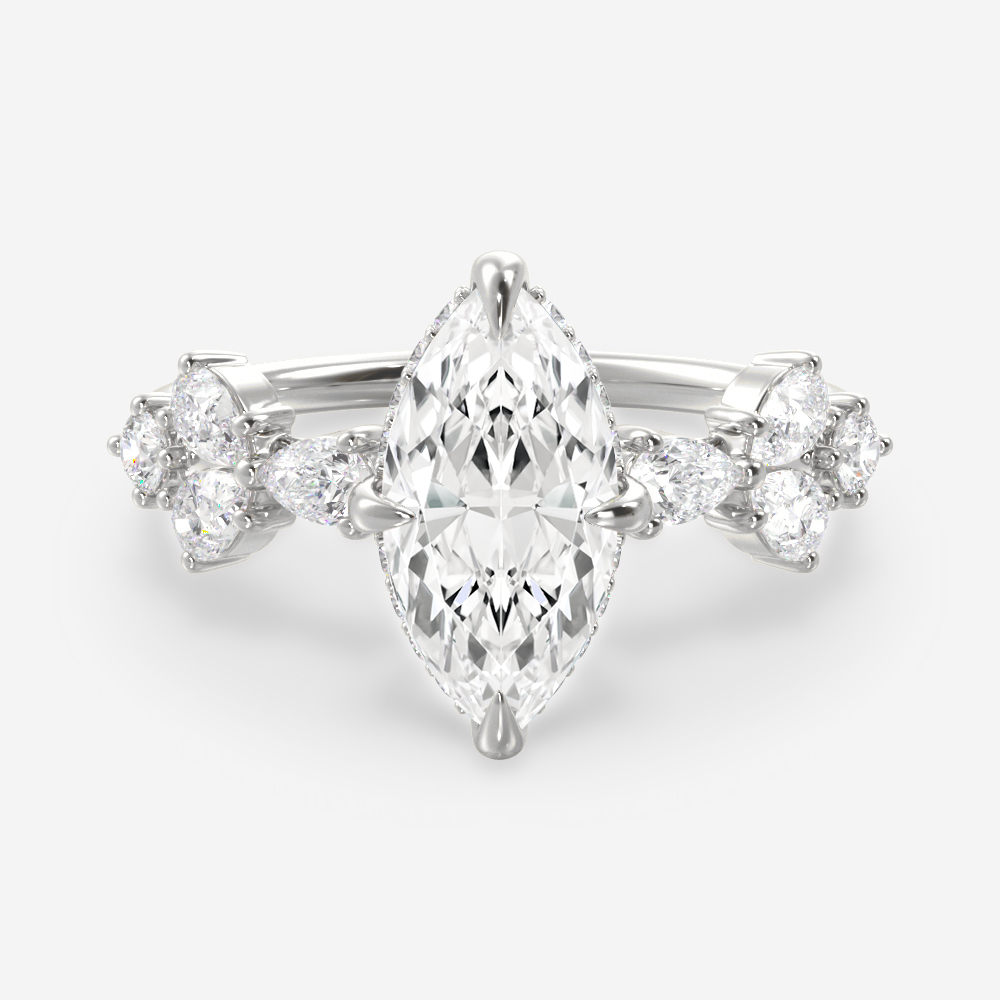 1.0 Carats Marquise Shape Moissanite Cluster Engagement Ring