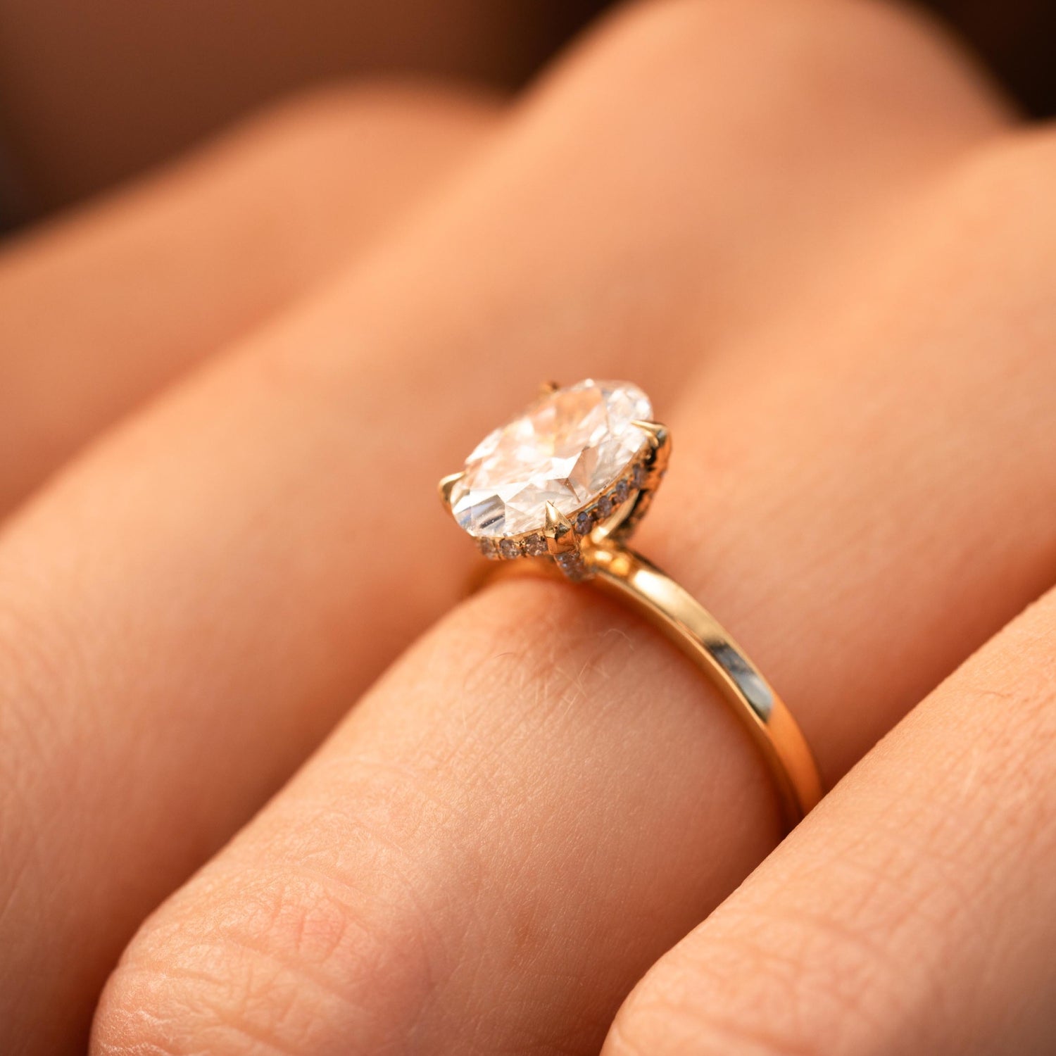 1.40 Carats Oval Shape Moissanite Hidden Halo Engagement Ring