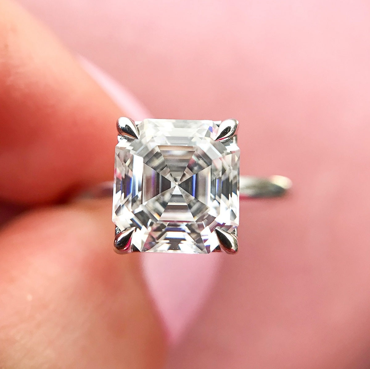 2.65 Carats Asscher Shape Moissanite Solitaire Engagement Ring