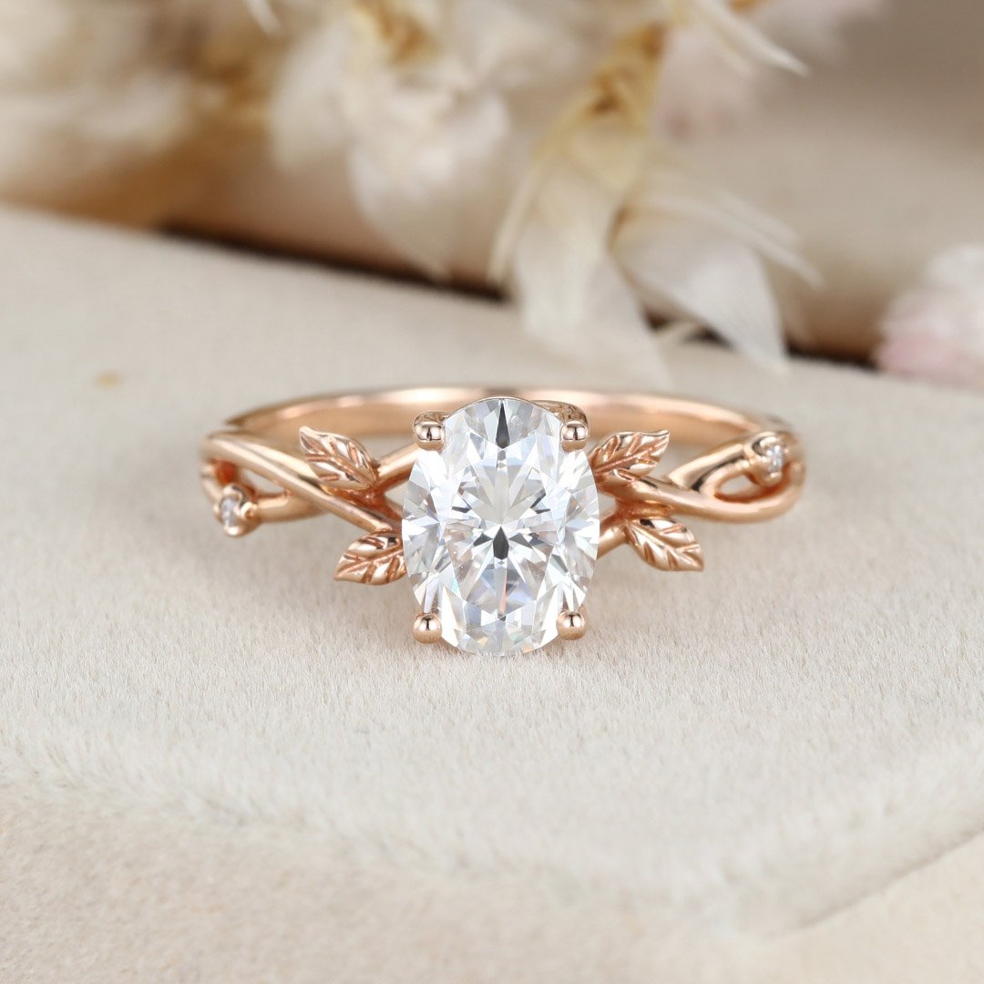1.50 Carats Oval Shape Moissanite Unique Twig Style Engagement Ring